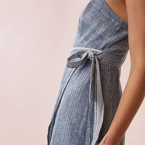 Express NWT Blue White Stripe Linen Blend Cut Out Strappy Wrap Midi Dress - Picture 2 of 11